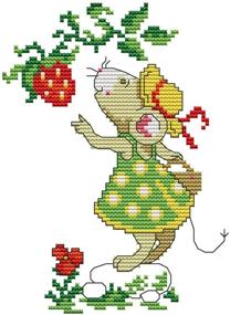 img 4 attached to eGoodn Cross Stitch Stamped Kit: Mice and Strawberry Design, 11ct Aida Fabric, 8x10 Inches, Embroidery Needlework for Kids and Adults, No Frame Included