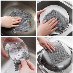 img 1 attached to 🔗 WFRX 8"x6" Cast Iron Scrubber, High-Quality 316L Stainless Steel Chainmail Cleaner for Cast Iron, Stainless Steel, Hard Anodized Cookware and More