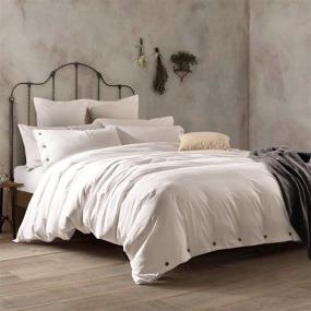 img 3 attached to 🛏️ Off-White Queen Washed Cotton Duvet Cover Set - 3 Piece by Doffapd