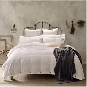 img 4 attached to 🛏️ Off-White Queen Washed Cotton Duvet Cover Set - 3 Piece by Doffapd