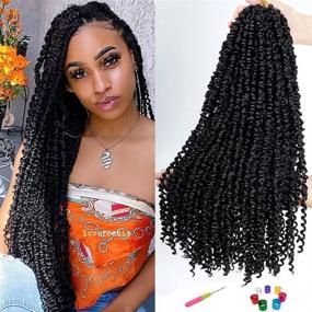 img 4 attached to Stunning 8 Pack Pretwisted Passion Twist Hair for Black Women 🔥 - 18 Inch Crochet Hair Extensions with Pre-looped Freetress Water Wave Braiding (1B)