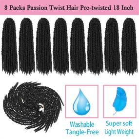 img 3 attached to Stunning 8 Pack Pretwisted Passion Twist Hair for Black Women 🔥 - 18 Inch Crochet Hair Extensions with Pre-looped Freetress Water Wave Braiding (1B)