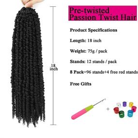 img 2 attached to Stunning 8 Pack Pretwisted Passion Twist Hair for Black Women 🔥 - 18 Inch Crochet Hair Extensions with Pre-looped Freetress Water Wave Braiding (1B)