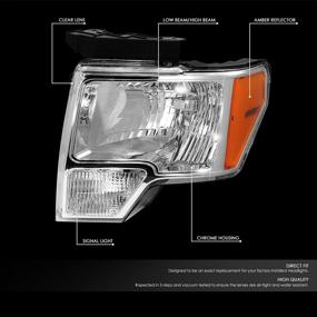 img 3 attached to Chrome Amber Headlights Replacement Compatible with 2009-2014 F-150 - DNA Motoring HL-OH-F1509-CH-AM