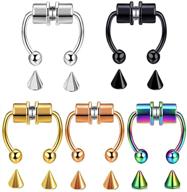 👃 zhqi magnetic septum nose ring hoop - stainless steel fake nose ring horseshoe - non-pierced clip on faux septum rings logo