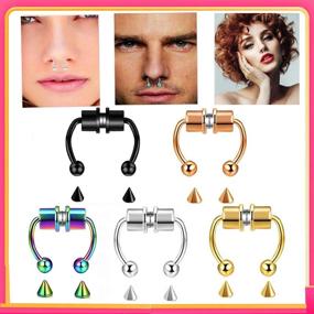 img 3 attached to 👃 ZHQI Magnetic Septum Nose Ring Hoop - Stainless Steel Fake Nose Ring Horseshoe - Non-Pierced Clip On Faux Septum Rings