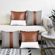 🏡 modern farmhouse cushion covers: set of 4 18x18 inch decorative throw pillow covers with faux leather stitching, canvas, and black stripe pattern logo