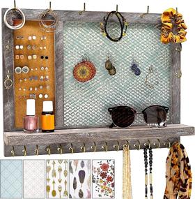 img 4 attached to 🪡 Rustic Wood Large Wall Mounted Jewelry Organizer - Klesis Shoppe Hanging Jewelry Holder - Necklace, Bracelet & Stud Earring Holder with 5 Backgrounds