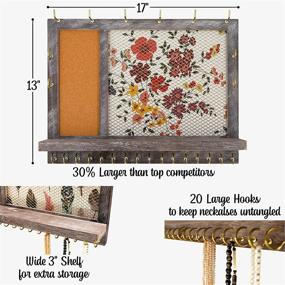 img 1 attached to 🪡 Rustic Wood Large Wall Mounted Jewelry Organizer - Klesis Shoppe Hanging Jewelry Holder - Necklace, Bracelet & Stud Earring Holder with 5 Backgrounds
