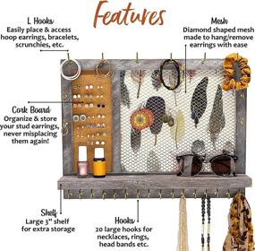 img 3 attached to 🪡 Rustic Wood Large Wall Mounted Jewelry Organizer - Klesis Shoppe Hanging Jewelry Holder - Necklace, Bracelet & Stud Earring Holder with 5 Backgrounds