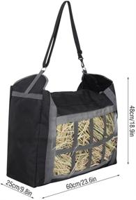 img 2 attached to 🐴 Black Adjustable Strap Hay Bag: Large Capacity 600D Oxford Cloth Horse Feeding Bag with Small Squares - Slow Feed Hay Tote Bag