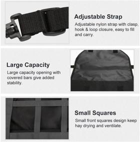 img 3 attached to 🐴 Black Adjustable Strap Hay Bag: Large Capacity 600D Oxford Cloth Horse Feeding Bag with Small Squares - Slow Feed Hay Tote Bag