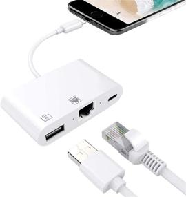img 4 attached to 🔌 Apple MFi Certified Lightning to Ethernet Adapter - High-Speed 3 in 1 Network Adapter for Mobile Phone Pad to USB Camera Adapter/SD Card Reader/USB OTG Adapter (White)