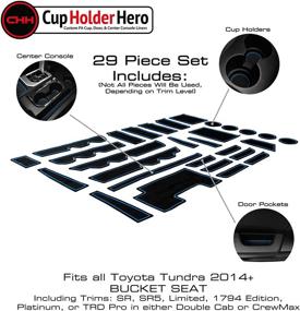 img 2 attached to Enhance Your Toyota Tundra 2014-2021 with CupHolderHero's Premium Custom Interior Accessories: Non-Slip Cup Holder 🚗 Inserts, Center Console Liner Mats, and Door Pocket Liners - 29-pc Set (Bucket Seat) (Blue Trim)