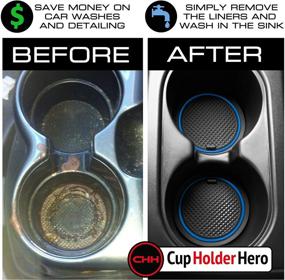 img 1 attached to Enhance Your Toyota Tundra 2014-2021 with CupHolderHero's Premium Custom Interior Accessories: Non-Slip Cup Holder 🚗 Inserts, Center Console Liner Mats, and Door Pocket Liners - 29-pc Set (Bucket Seat) (Blue Trim)