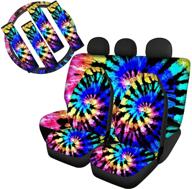 zfrxign tie dye car seat covers for women full set with front/back beach bucket seat cover steering wheel cover seatbelt cover-auto decorative accessories turquoise blue logo