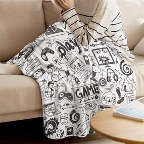 img 3 attached to 🎮 Monochrome Sketch Gaming Flannel Blanket: Soft & Lightweight Microfiber Throw Blanket for Game Lovers – All Season Use