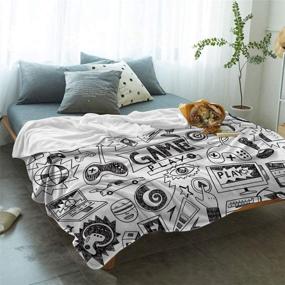 img 1 attached to 🎮 Monochrome Sketch Gaming Flannel Blanket: Soft & Lightweight Microfiber Throw Blanket for Game Lovers – All Season Use