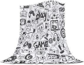 img 4 attached to 🎮 Monochrome Sketch Gaming Flannel Blanket: Soft & Lightweight Microfiber Throw Blanket for Game Lovers – All Season Use