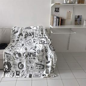 img 2 attached to 🎮 Monochrome Sketch Gaming Flannel Blanket: Soft & Lightweight Microfiber Throw Blanket for Game Lovers – All Season Use