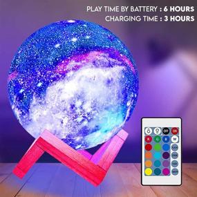 img 1 attached to 🌌 Himalayan Glow Kids Night Galaxy Lamp - 5.9-inch 16 Colors LED 3D Star Moon Light with Wood Stand, Remote & Touch Control - USB Rechargeable