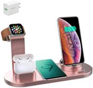 kertxin 4-в-1 беспроводная зарядная станция для apple watch, iphone, 🔌 airpods - совместима с iphone 12/11/11 pro, xs/x max/xr/x/8/8+, samsung s20/s9/s8 логотип