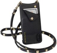 📱 black leather bandolier sarah crossbody phone case and wallet with gold detail - compatible with iphone 12 pro max logo