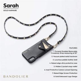 img 2 attached to 📱 Black Leather Bandolier Sarah Crossbody Phone Case and Wallet with Gold Detail - Compatible with iPhone 12 Pro Max