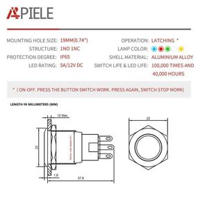 img 3 attached to 🔘 APIELE 19mm Latching Push Button Switch with 12V DC Angel Eye Halo Ring LED, Metal, 0 Industrial Electrical: Ultimate Control and Safety Solution