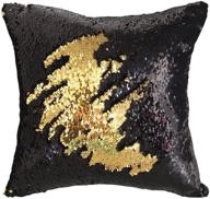 🖤 stylish black and gold sequin pillow - reversible glitter sequins, mocofo mermaid fish pillowcase for fun color changing decor, 16x16 sofa cushion covers logo