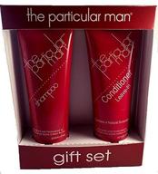 particular man shampoo conditioner gift logo