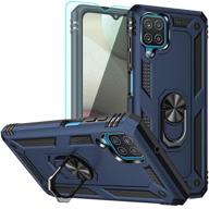 📱 samsung galaxy a12 case with hd screen protector - yzok [military grade] kickstand ring car mount hybrid hard pc soft tpu shockproof protective case (blue) logo