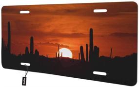 img 4 attached to 🌵 Передний защитный кожух для номерного знака Arizona Sunset Saguaro Cactus - Декоративный автомобильный тег с панорамным летним небом и природным дизайном ландшафта - Новаторская автомобильная фантазийная пластина 6х12 дюйма