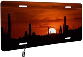 img 3 attached to 🌵 Передний защитный кожух для номерного знака Arizona Sunset Saguaro Cactus - Декоративный автомобильный тег с панорамным летним небом и природным дизайном ландшафта - Новаторская автомобильная фантазийная пластина 6х12 дюйма