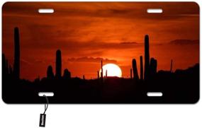 img 2 attached to 🌵 Передний защитный кожух для номерного знака Arizona Sunset Saguaro Cactus - Декоративный автомобильный тег с панорамным летним небом и природным дизайном ландшафта - Новаторская автомобильная фантазийная пластина 6х12 дюйма