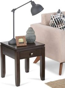 img 3 attached to SOLID WOOD 18 inch wide Square Contemporary End Side Table in Mahogany Brown with Storage, 1 Drawer, for Living Room and Bedroom by SIMPLIHOME Cosmopolitan