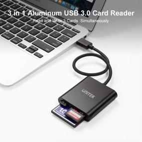 img 2 attached to 📸 Unitek 3-слотовый компактный картридер USB 3.0 - Параллельное чтение 3 карт, Алюминиевый адаптер SD Micro SD CF для флэш-карт памяти, Черный