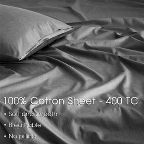 img 3 attached to 🛏️ HYPREST Extra Deep Pocket Queen Sheet Sets - Fits 18-24" Mattress - 100% Cotton, 400 Thread Count - Grey Hotel Luxury Soft Wrinkle Free Cooling Sheets for Queen Bed - Deep Pocket Sheets