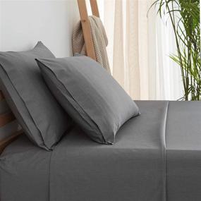 img 1 attached to 🛏️ HYPREST Extra Deep Pocket Queen Sheet Sets - Fits 18-24" Mattress - 100% Cotton, 400 Thread Count - Grey Hotel Luxury Soft Wrinkle Free Cooling Sheets for Queen Bed - Deep Pocket Sheets