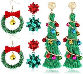 img 4 attached to NVENF Christmas Earrings for Women - Xmas Bow Wreath Earrings with Long Tassel - Festive Gifts for Girls - Holiday Accessory - Christmas Tree Earrings