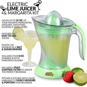 img 3 attached to 🍹 Nostalgia Electric Lime Juicer & Margarita Kit with Taco Tuesday Theme - Holds Margaritas, Daiquiris, Smoothies, Slushies - Includes Salt/Sugar Rimmer, Four 8-Oz. Glasses, 32-Ounce Capacity - Green