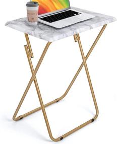 img 4 attached to 📺 Convenient HUANUO Folding TV Tray Table: No Assembly Needed - Ideal for Eating, Bed &amp; Sofa - Marbling Design