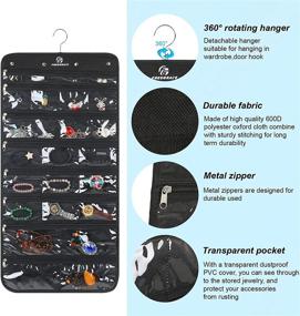 img 2 attached to 📿 Freegrace Premium Hanging Jewelry Organizer - Revolving Hanger - Zipper Closure - 25 Pockets & 23 Hooks - Foldable Storage & Display Solution - For All Jewelry & Bijoux - Black