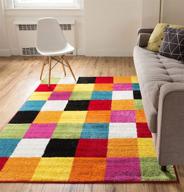 🌈 stylish and versatile well woven modern rug squares multi geometric accent – perfect for entryways, bright kids rooms, kitchens, bedrooms, bathrooms –soft and durable area rug (3'3" x 5') logo