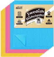 🧽 swedish sponge dish cloth, 12 pack reusable & absorbent hand towels, ideal for kitchen, bathroom, and countertop cleaning - pink/blue/yellow assorted logo