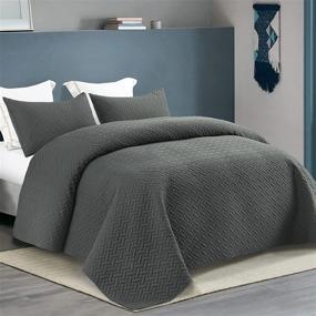 img 4 attached to 💤 Эксклюзивный набор одеял для кровати размером Queen 3 штуки: стально-серое одеяло с наволочками - мягкое, легкое и двустороннее - 96x88 дюймов