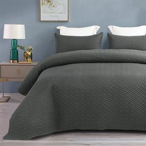 img 3 attached to 💤 Эксклюзивный набор одеял для кровати размером Queen 3 штуки: стально-серое одеяло с наволочками - мягкое, легкое и двустороннее - 96x88 дюймов