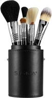 compact and professional: sigma beauty black essential travel size brush set with 7 brushes and brush cup logo