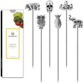 img 4 attached to 🍹 Set of 5 Homestia Stainless Steel Tropical Cocktail Picks - Martini Toothpicks, Reusable Garnish Forks for Olives, Appetizers, Sandwiches, and Cherries - 4.7 Inch