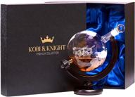 🌍 kobi & knight premium globe decanter with wooden stand - elegant whiskey decanter with sailing ship set - thick liquor decanters for vodka, gin, rum - 28.7fl oz / 850ml logo